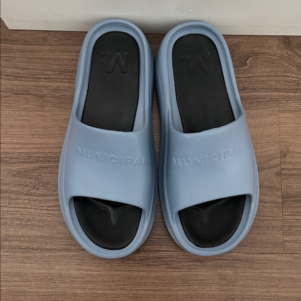 Municipal Blue Slide Sandals